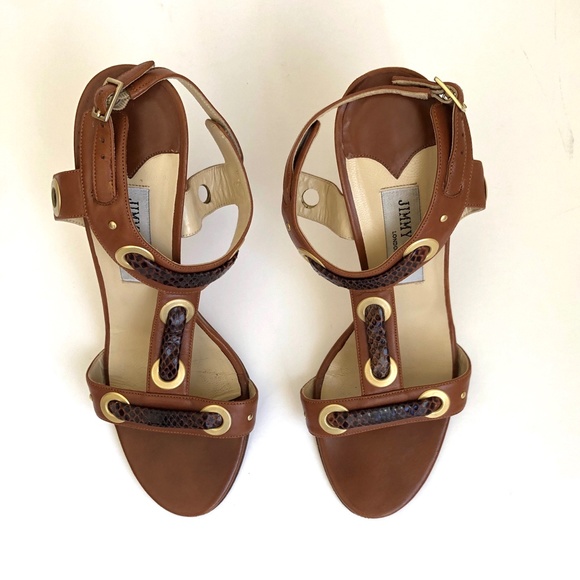 Jimmy Choo Leather & Snakeskin Sandals Size 39.5 - Picture 7 of 12